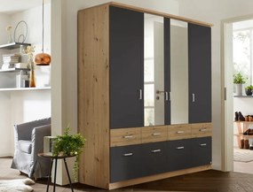 Šatníková skriňa so zrkadlami Bremen, 181 cm, dub artisan/tmavo šedá