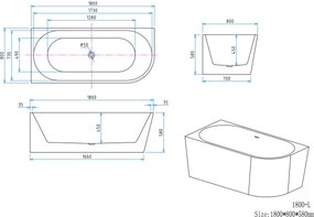 Erga Zara, rohová voľne stojaca vaňa 180x80 cm + odtoková zátka, ľavá, biela lesklá, ERG-ZARA-180080L-WH-WH