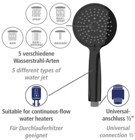Čierny sprchový set z nerezovej ocele 66 cm Young - Wenko