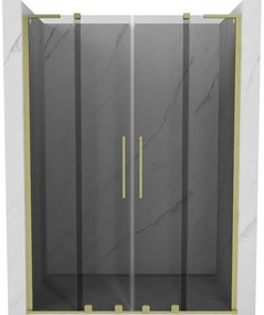 Mexen Velar L Duo, posuvné sprchové dvere do otvoru 140 cm, 8mm šedé sklo, zlatá matná, 871-140-003-42-55