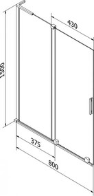 Mexen Velar L, 2-krídlová posuvná vaňová zástena 80 x 150 cm, 8mm šedé sklo, zlatá matná, 896-080-003-41-55