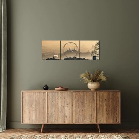 Obraz - Mesto pod hmlou (s hodinami) (90x30 cm)