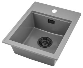 Sink Quality Ferrum New 4050, 1-komorový granitový drez 400x500x185 mm + čierny sifón, šedá, SKQ-FER.4050.G.XB