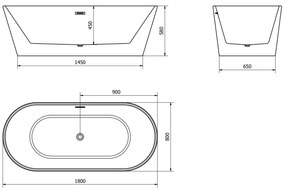 Mexen Luna, voľne stojaca vaňa 180 x 80 cm, biela, brúsená oceľ prepad, 52031808000-97