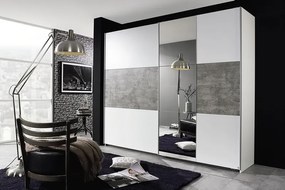 Šatníková skriňa Prenzlau, 218 cm, biela / sivý betón