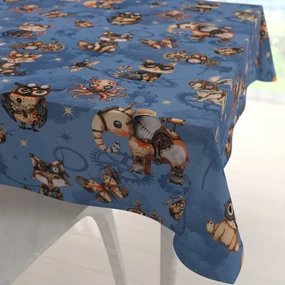 Biante Detský bavlnený štvorcový obrus Sandra SA-581 Zvieratká vynálezcovia na modrom 80x80 cm