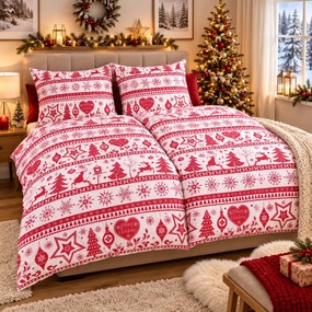 Obliečky bavlnené Vianočné obliečky Christmas červené TiaHome - 1x Vankúš 90x70cm, 1x Paplón 140x200cm