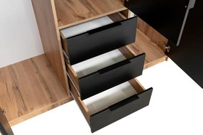INDI LUX 3D šatníková skriňa so zrkadlom, dub wotan/ čierna