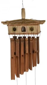 Bambusová zvonkohra s vtáčou búdkou 30 cm