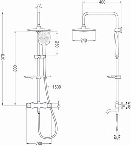 Mexen - KT33 sprchový set s termostatickou vaňovou batériou Kai, čierna, 779003393-70