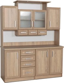 Kredenc II Ramiak 160 s osvetlením, sonoma (sklo hranaté , paula, doska sonoma)