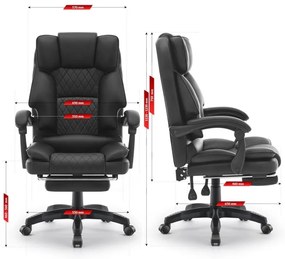Ergonomická kancelárska stolička HC-1031 z ekokože s podnožkou - čierna