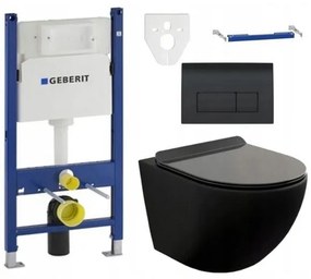 Závesný set GEBERIT Duofix Basic+ WC LENA Rimless 48 x 36 cm + pomaly padajúca doska Slim, čierna, 3322XX85+39010185