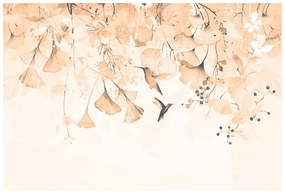 Tapeta listy s kolibríkmi v odtieni Peach Fuzz