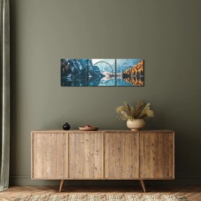 Obraz - Lode na jazere Braies (s hodinami) (90x30 cm)