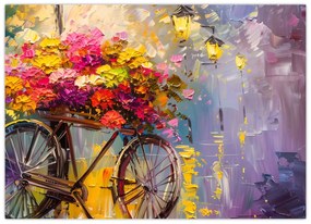 Sklenený obraz - Bicykel s kvetmi (70x50 cm)