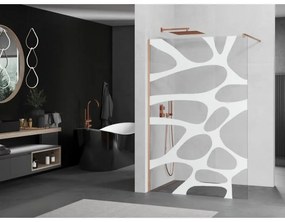 Mexen Kioto, sprchová zástena Walk-In 90 x 200 cm, 8mm číre sklo biely vzor, medený matný profil, 800-090-101-65-97