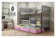 Detská poschodová posteľ KUBUS s výsuvnou posteľou 80x190 cm - grafit Ružová