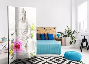 Paraván - Buddha and Orchids [Room Dividers] Veľkosť: 135x172, Verzia: Obojstranný