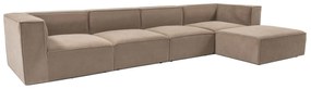 Rohová pohovka Sora s rámom zo 100% hrabového dreva 430 x 102 cm, pravá, kapučínová