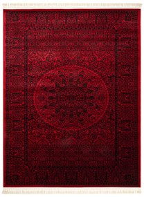 Dywany Łuszczów Koberec DO OBÝVAČKY JEDÁLNE bordó Rámček rozeta orient s strapcami 100x200 cm