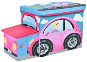 JAKS SKLADACIA TABURETKA - BOX NA HRAČKY PINK CAR