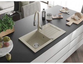 Mexen Pablo, 1-komorový granitový drez 752x436x161 mm a drezová batéria Savita, béžová, 6510-69-672601-69