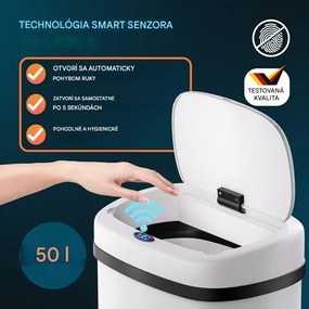 InternetovaZahrada Bezdotykový hranatý odpadkový kôš s USB 50 L - biely