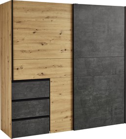 XXXLutz ŠAT. SKRIŇA S POSUV. DVERAMI, tmavosivá, dub artisan, 200/200/61 cm Carryhome - Skrine - 000687045701