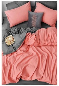 Bavlnené obliečky na dvojlôžko/predĺžené s plachtou v lososovej farbe/sivej 200x220 cm - Mila Home