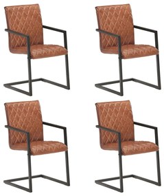 Jedálenské stoličky, perová kostra 4 ks, hnedé, pravá koža 3057792