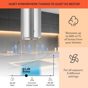 Klarstein Bolea, digestor, 38 cm, ostrovčekový, 600 m³/h, LED, filtre s aktívnym uhlím, nehrdzavejúca oceľ