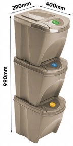 Odpadkové koše na triedený odpad, sada 3 ks x 25 l SORTIBOX - ECO WOOD