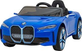 Ramiz BMW i4 Detské autíčko na batérie modré + pomalý štart + EVA + ekokoža + LED audio + diaľkové ovládanie
