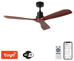 ZEVENTI - Stropný ventilátor LIONI Wi-Fi Tuya čierna/dub + diaľkový ovládač