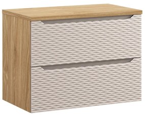Závěsná umyvadlová skříňka Ocean s deskou 80 cm béžová/dub olejovaný