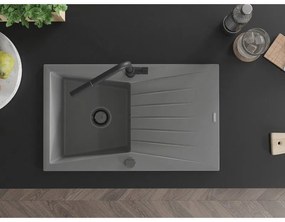 Mexen Cesar, 1-komorový granitový drez 775x470x190 mm a drezová batéria Flora, šedá, 6514-71-670401-70-B