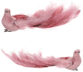 Ružový páv s klipom, 25 x 8 x 6 cm, súprava 4 ks