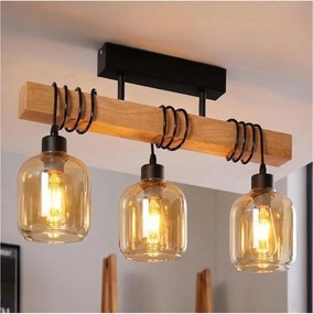 BRILAGI - Prisadený luster WOOD GLASS 3xE27/60W/230V borovica/čierna/dymovo-hnedá