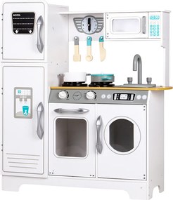 Drevená kuchynka ECOTOYS veľká s príslušenstvom (rúra, mikrovlnka, chladnička, práčka)