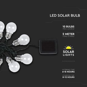 LED Solárna reťaz 10xLED/1W/1,2V 1xAA 2 m IP44 3000K 300 mAh