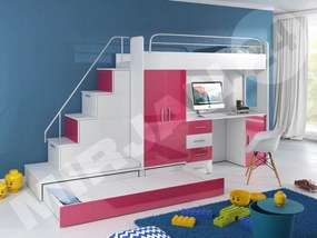 Detská multifunkčná posteľ Paradise 5, Farby: biela / biely lesk + šedý lesk