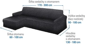 Bielastické poťahy CRISTINA antracitová sedačka s otomanom vľavo (š. 170 - 300 cm)