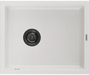 Mexen Pedro, granitový drez 560x460x200 mm, 1-komorový, biela s čiernym sifónom, 6508561000-20-B