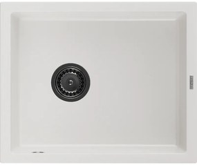 Mexen Pedro, granitový drez 560x460x200 mm, 1-komorový, biela s čiernym sifónom, 6508561000-20-B