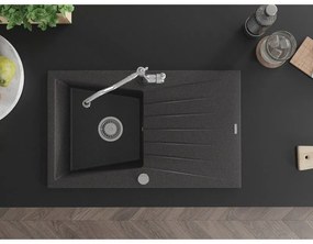 Mexen Cesar, 1-komorový granitový drez 775x470x190 mm a drezová batéria Carla, čierna škvrnitá, 6514-76-670700-00