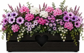 AMADEA Drevený obal na kvetináč so srdcom tmavý, 52x21,5x17cm Český výrobok