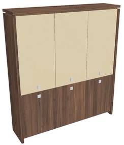 Vysoká skriňa Verno 188 x 46 x 210 cm, kombinované dvere, orech / vanilka