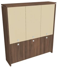 Vysoká skriňa Verno 188 x 46 x 210 cm, kombinované dvere, orech / vanilka