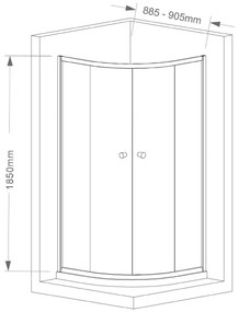 Aqualine Aqualine, ARLETA štvrťkruhová sprchová zástena 900x900mm, číre sklo, HLS900Y